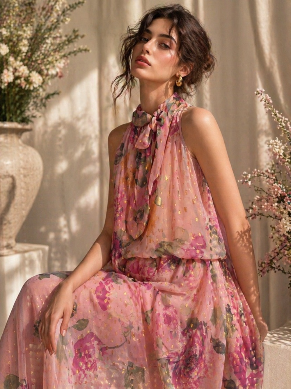 Jessica Howard Floral Chiffon Dress Size 6P NWT Elegant Tie Neck